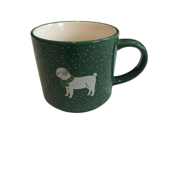 Dog Pug Mug Christmas Green Snow Scarf Elum Coffee Tea - Picture 1 of 7